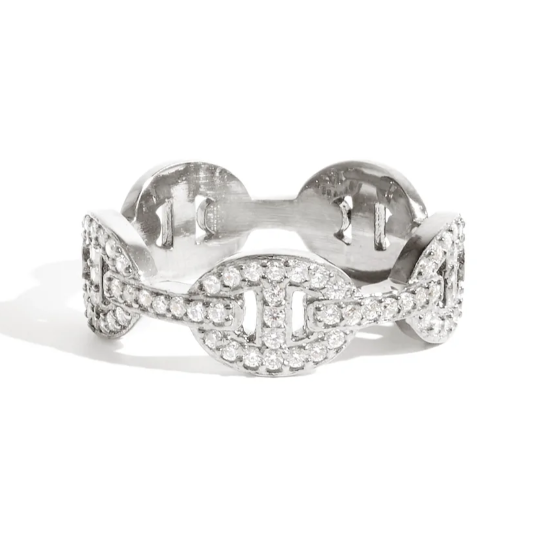 Bague grain de café pavée en argent
